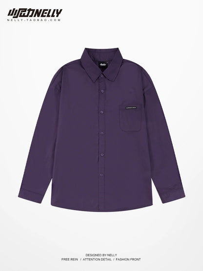 Long-sleeved shirt men's summer ice silk shirt boys top clothes tide brand trend summer casual tooling coat inch shirt