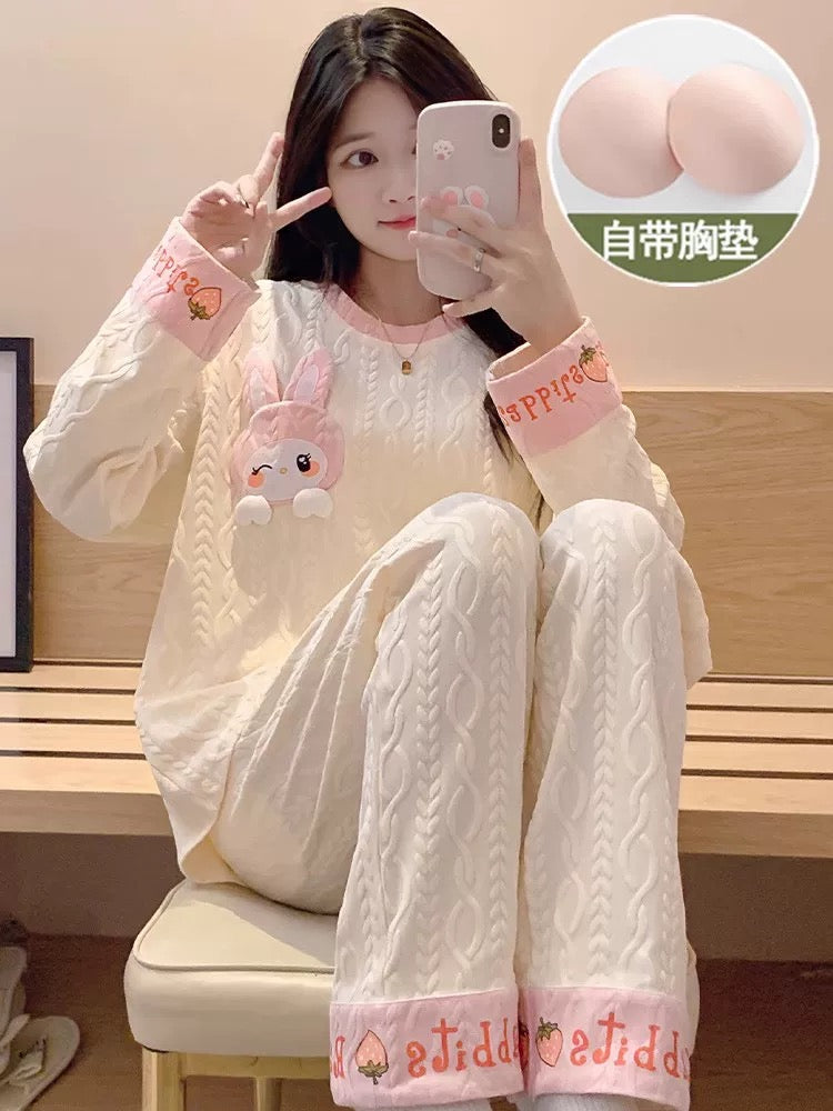 Pajamas women summer cardigan long-sleeved trousers suit summer ladies 2024 new cartoon spring autumn winter home clothes
