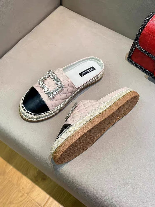 Uncle MJ Net Red Fisherman Half Slippers Women's Summer New Outerwear Casual Fashion Versatile Rhinestone Baotou Slippers