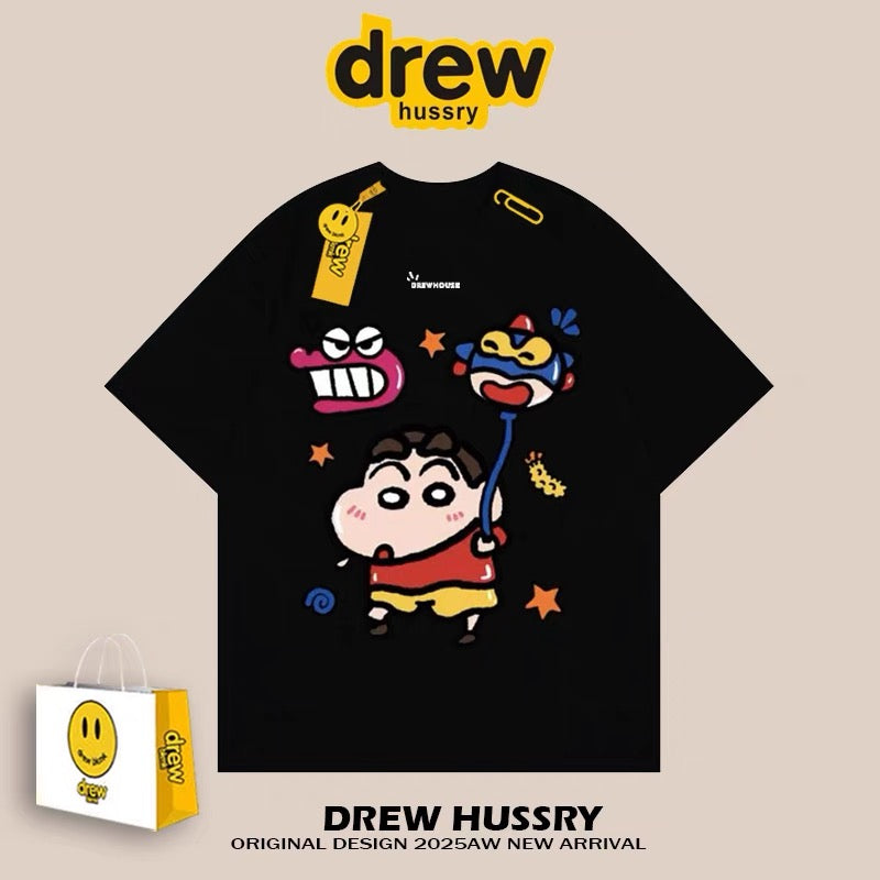 drew American trendy brand Crayon Shin-chan short-sleeved T-shirt men and women ins loose summer heavy cotton casual couple outfit