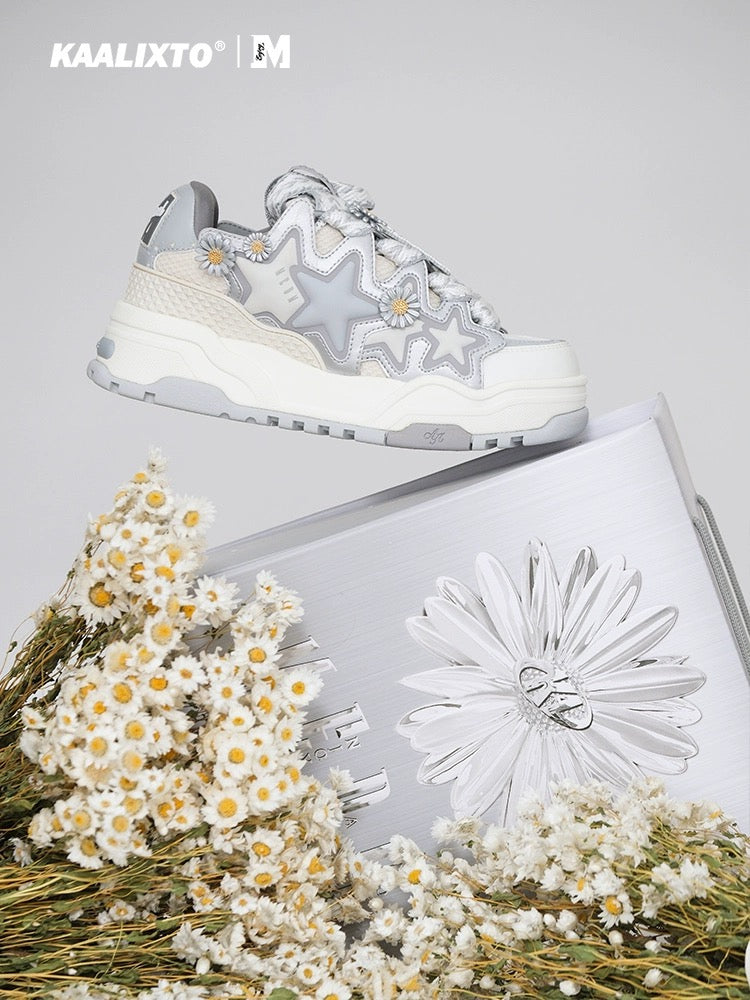 KAALIXTO&MEDM joint genuine silver gray bread shoes 2024 spring and summer new niche design star shoes