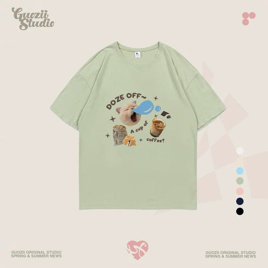 Guozii cute puppy raglan short-sleeved T-shirt female original design small oversize pure cotton top summer