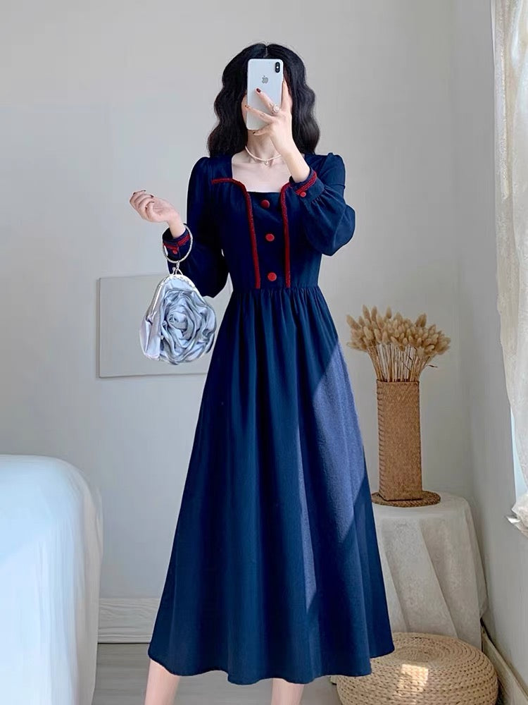 Autumn 2023 new women's skirt French romantic retro long-sleeved Hepburn style fashion high-end temperament dress
