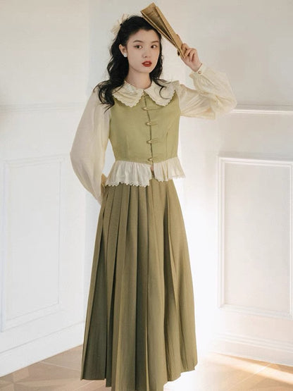 French retro forest style women's clothing for girls to wear artistic first love skirt suit spring new artistic style dress