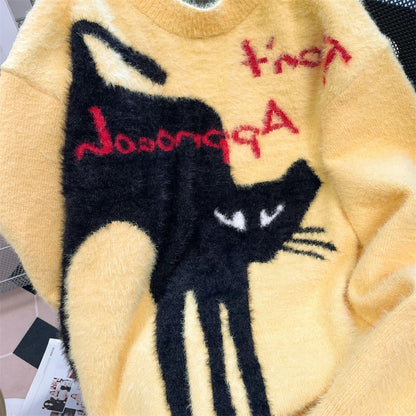 American style high-end and beautiful mink velvet cat sweater for men and women autumn and winter lazy small soft and sticky knitted top