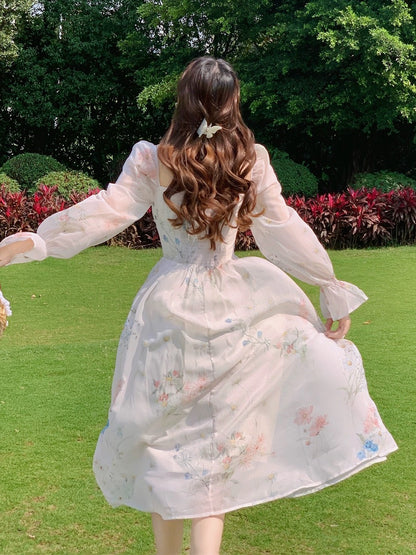 Tanggongzi holiday style chiffon dress fairy super fairy style gentle tea break French first love skirt long skirt