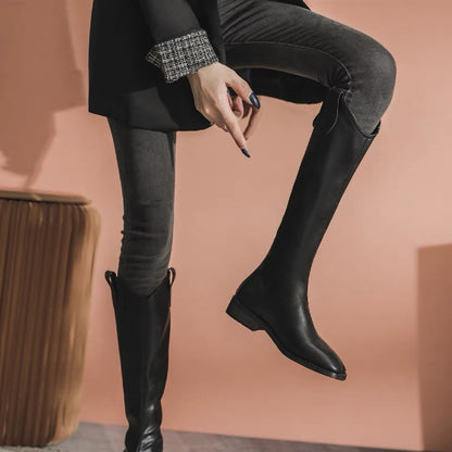 2023 autumn and winter new hot style tall slim flat black boots versatile tall stockings knight boots plus velvet