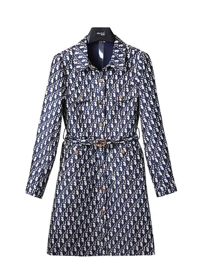 Miss DG temperament slim and high-end dress 2023 autumn and winter jacquard long-sleeved small lapel skirt with belt (D0677)
