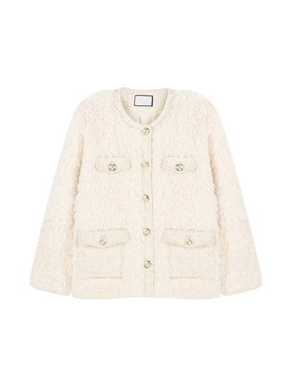 Summer home white small fragrance down jacket lamb wool thickened plush coat women's autumn and winter high-end top