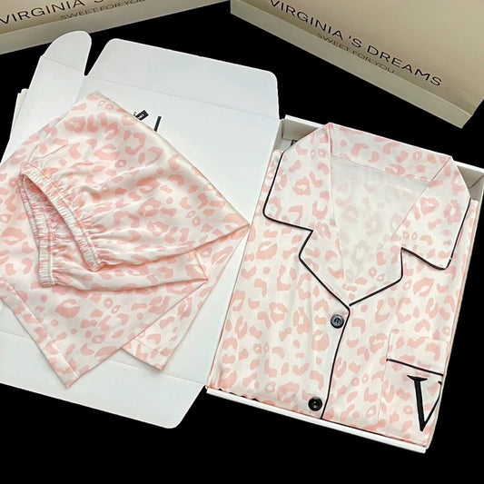 2024 new ice silk pajamas women's short-sleeved summer thin silk can be worn outside home clothes suit spring and summer