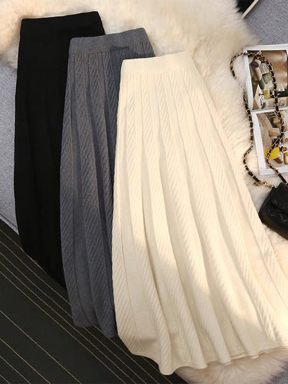 Knitted skirt for women in autumn and winter with sweater, high-waisted umbrella skirt, pleated skirt, mid-length woolen skirt, a-line long skirt, trendy