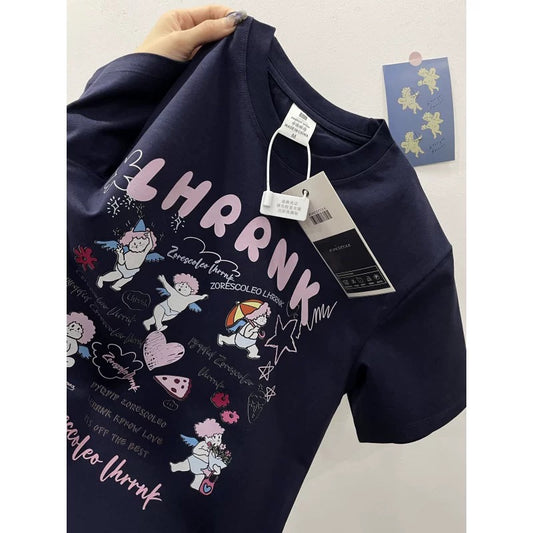 American style ins three bears printed cotton short-sleeved T-shirt men and women summer heavyweight all-match loose couple tops