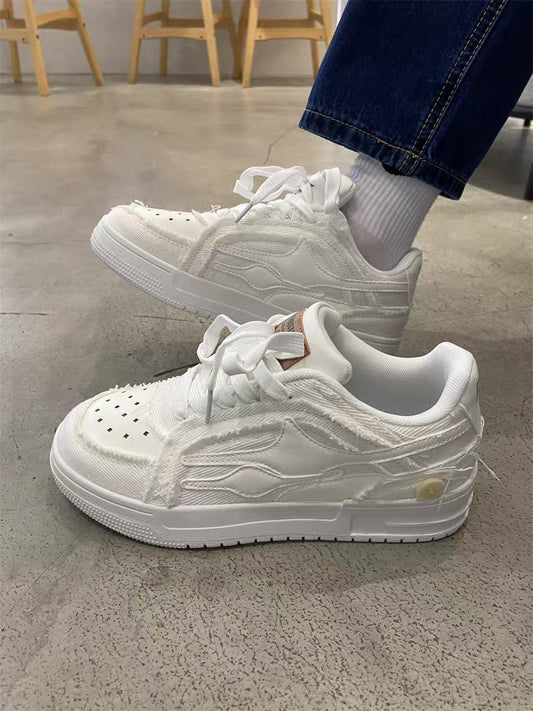 chic national trend broken meteor thick-soled white shoes for students, versatile sports sneakers for men and women, breathable couple shoes