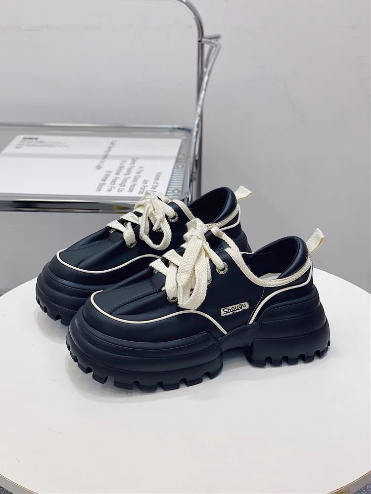 Shougu design genuine leather bread shoes for women 2023 summer new thick-soled thick-heeled single shoes popular height-increasing dad shoes