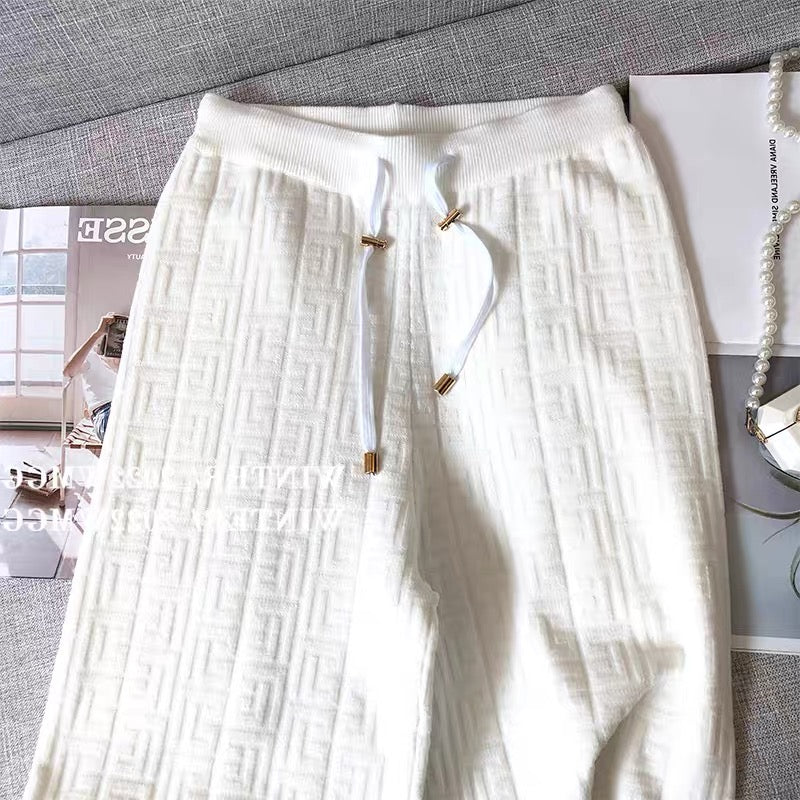 YLSZ Customized ~ White Wide Leg Pants Spring and Autumn 2023 New Knitted Pants High Waist Draping Granny Pants Casual Pants (P123)
