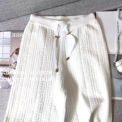 YLSZ Customized ~ White Wide Leg Pants Spring and Autumn 2023 New Knitted Pants High Waist Draping Granny Pants Casual Pants (P123)