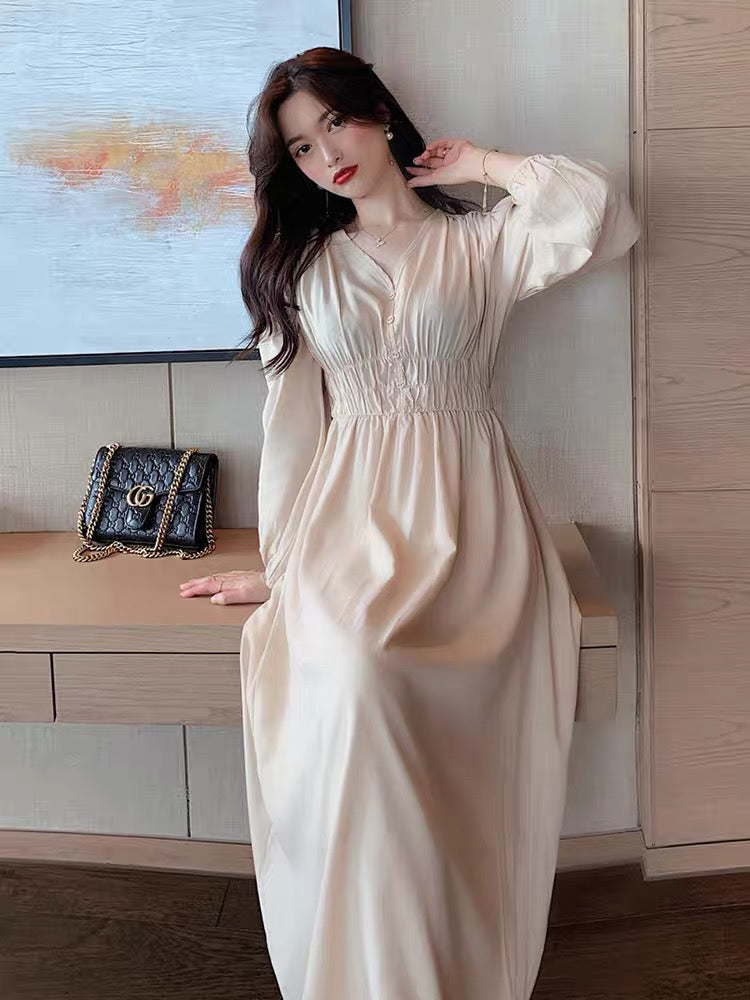 2023 new autumn women's clothing retro blue skirt light luxury niche street-popular dress design sense to reduce age (D5554)