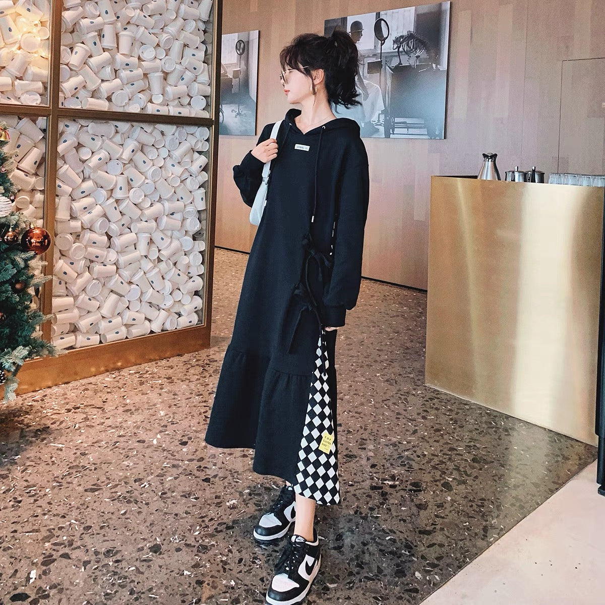 Chic design splicing dress for women autumn 2023 new Korean style fashion goddess Fansen skirt