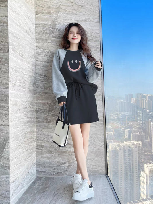 Autumn women's black popular beautiful suit 2023 new Internet celebrity popular fashion sweatshirt skirt two-piece set for women T2359