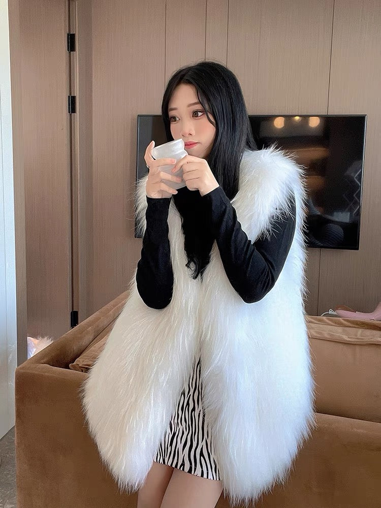 Encrypted raccoon fur double-sided woven fur vest for women mid-length 2023 autumn and winter new coat Haining young style