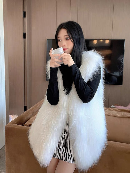 Encrypted raccoon fur double-sided woven fur vest for women mid-length 2023 autumn and winter new coat Haining young style
