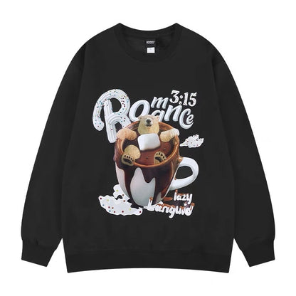 Bear men's sweatshirt winter thickened velvet loose trendy brand plus size clothes autumn and winter ins round neck hooded jacket