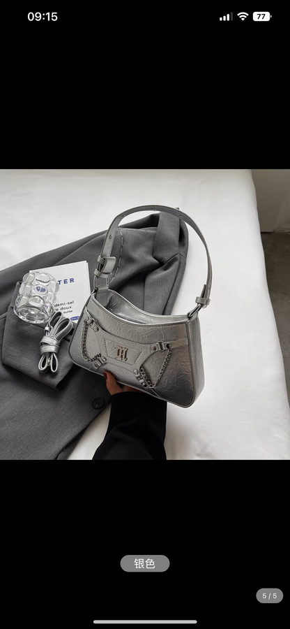 French niche texture burst crack portable small bag women 2023 new simple small square bag fashion trendy armpit bag