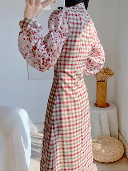 Autumn 2023 new women's skirt French niche design plaid improved cheongsam temperament long-sleeved dress