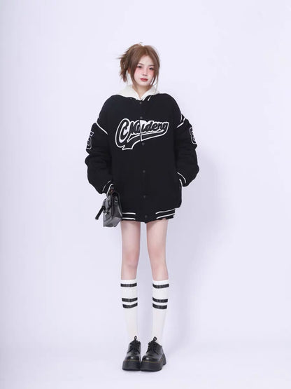 2023 New American Retro Embroidered Baseball Uniform Women's Winter Thickened Jacket High-end Street-Friendly Autumn and Winter Jacket Top A3347