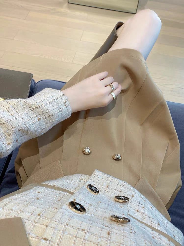 Temperament socialite two-piece set autumn 2023 new style waist slimming western style retro a-line skirt small fragrance suit for women (S4448)