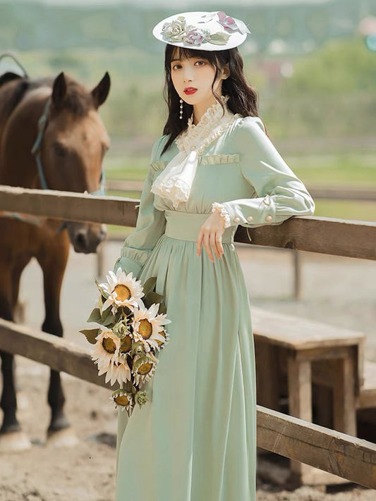 Platycodon style retro niche chic high-end gentle style dress with fungus edges and waist waist to show temperament fairy dressữ