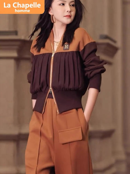 La Chapelle high-end European casual sports suit women's autumn 2023 new Hong Kong style sweatshirt wide-leg pants two-piece set