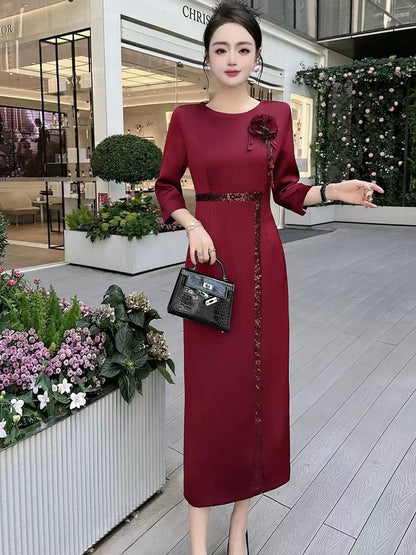 European and American French women's heavy sequin embroidery elegant wedding wedding banquet dress spring autumn winter dress long skirt