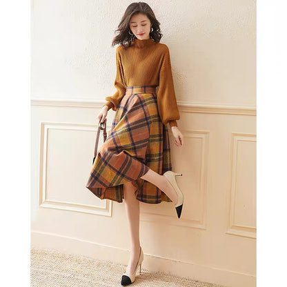 Long-sleeved temperament age-reducing suit skirt autumn and winter 2023 new internet celebrity knitted sweater skirt two-piece set for women