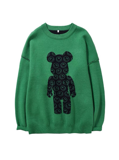 Xu Tailang green reversible wear violent bear sweater men's thickened autumn and winter round neck knitted bottoming shirt with long sleeves