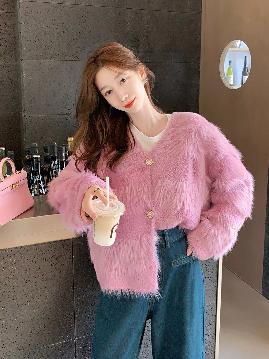 GUOGUOWOMEN Guoguojia imitation mink velvet jacket for women 2023 autumn and winter new cardigan fur top (S9974)