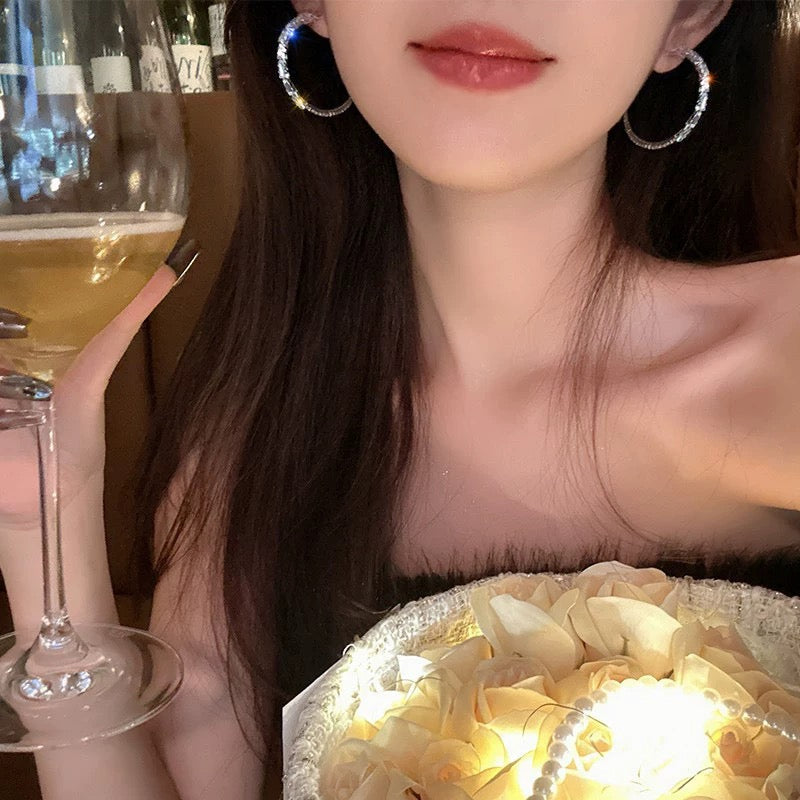 Sweet cool girl~Light luxury zircon hoop earrings 2023 new trendy cool style earrings exaggerated large earrings for women
