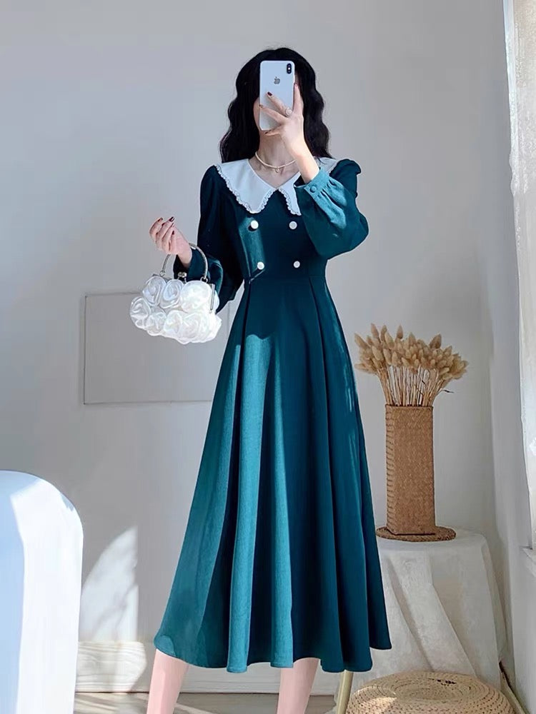 Autumn clothing 2023 new women's French romantic waist slimming retro long-sleeved temperament dress high-end skirt