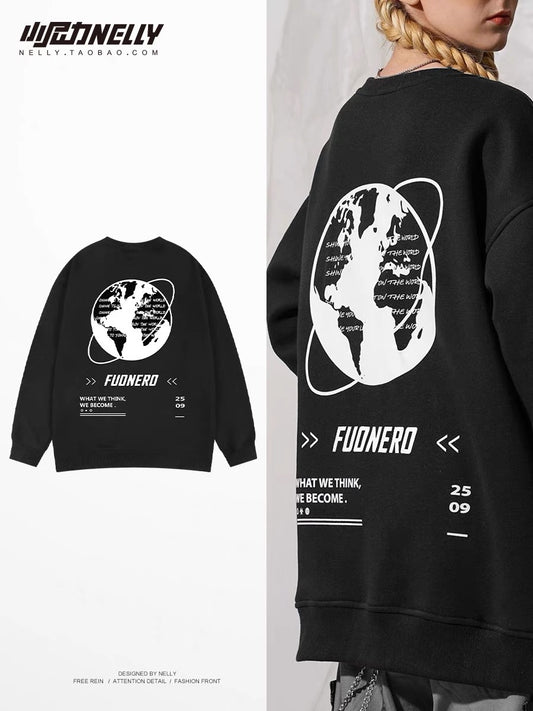 Round neck velvet thickened sweatshirt men's autumn new heavyweight trendy brand long-sleeved T-shirt American retro loose jacket