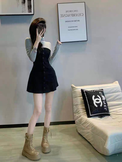 New Autumn Clothes 2023 Spliced Dress Women's High-Quality Temperament Goddess Style French Niche Fashion Waist Skirt (B2617)