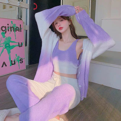 Sexy Pajamas Winter Women's Three-piece Set 2023 New Coral Velvet Soft and Thickened Internet Celebrity Home Clothing Spring and Autumn (S0939)