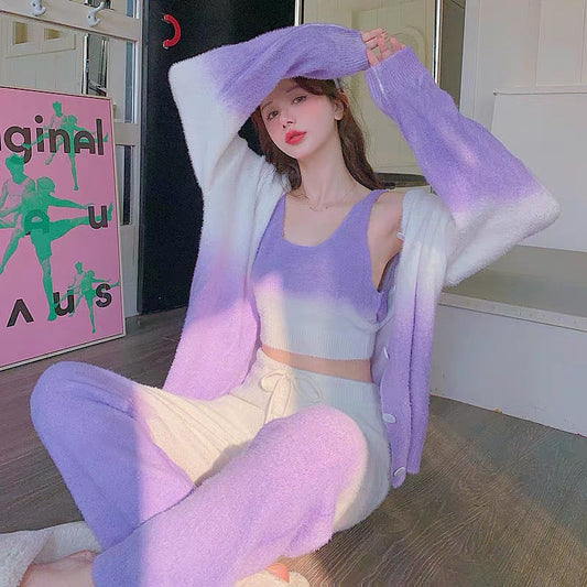 Sexy Pajamas Winter Women's Three-piece Set 2023 New Coral Velvet Soft and Thickened Internet Celebrity Home Clothing Spring and Autumn (S0939)