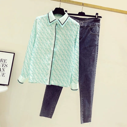 High-end light luxury silk printed shirt feminine temperament fashion foreign style long-sleeved top design sense niche spring and autumn shirt