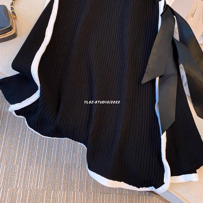 YLSZ customization~French retro playful slim stitching slim and high-end black summer new style trendy dress (D117)