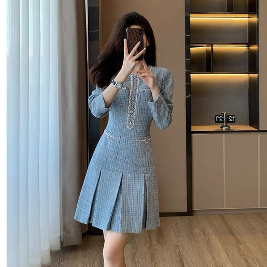 2023 autumn small fragrance style high-end a-line women's dress new French style beautiful little skirt