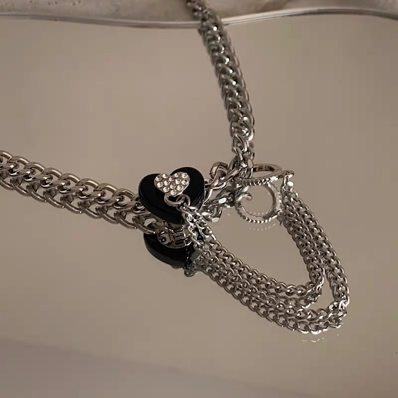 YIcheon cool love chain splicing necklace female ins cold wind genderless metal clavicle chain C03