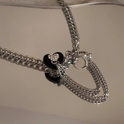 YIcheon cool love chain splicing necklace female ins cold wind genderless metal clavicle chain C03