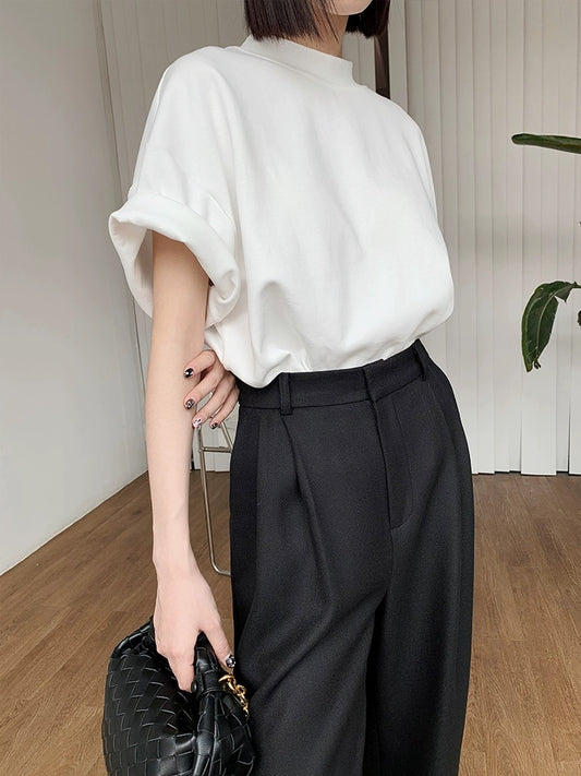 LangY 2023 spring and summer new style half turtleneck loose simple fashionable versatile short-sleeved T-shirt five-quarter sleeve top for women