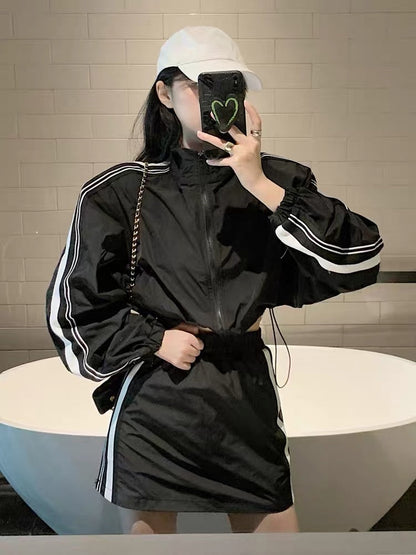 Spice Girl Fashion Casual Sportswear Suit Skirt Female Summer Sun Protection Clothing Sweater Two-piece Set Small Man Frying Street High-end Sense