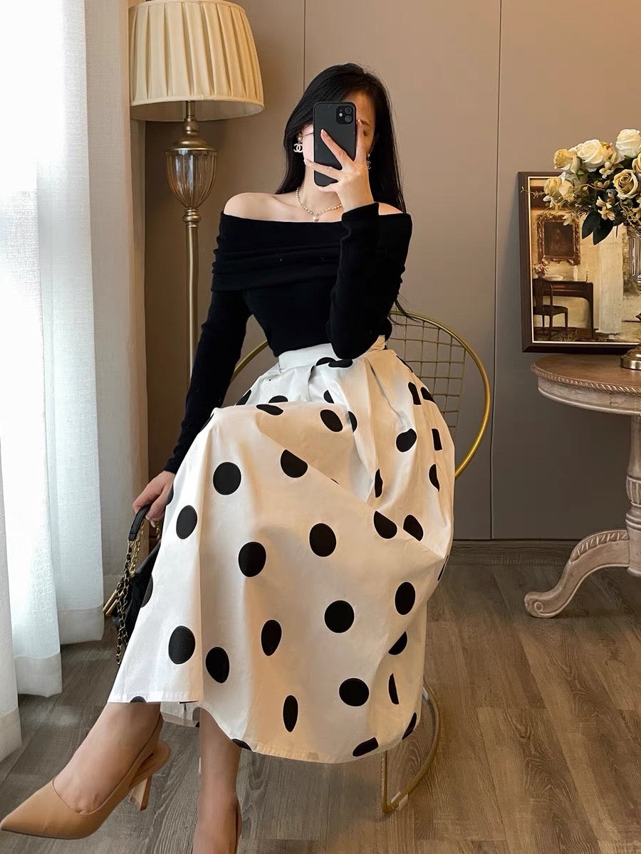 French retro Hepburn style two-piece suit female 2023 autumn new slim black one-shoulder dress female